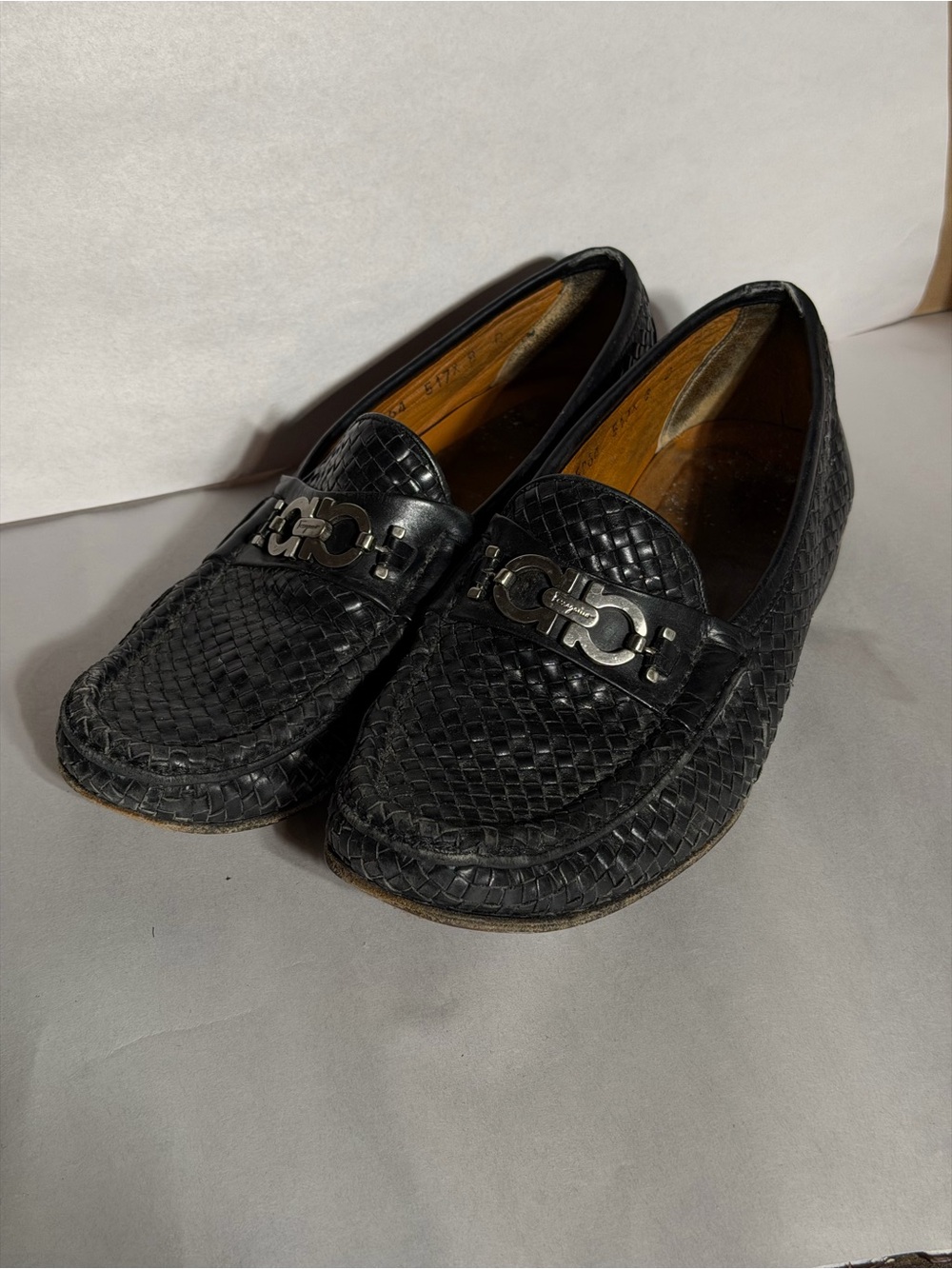 Men's Black Woven Leather Bit Loafers Ferragamo Designer Made in Italy